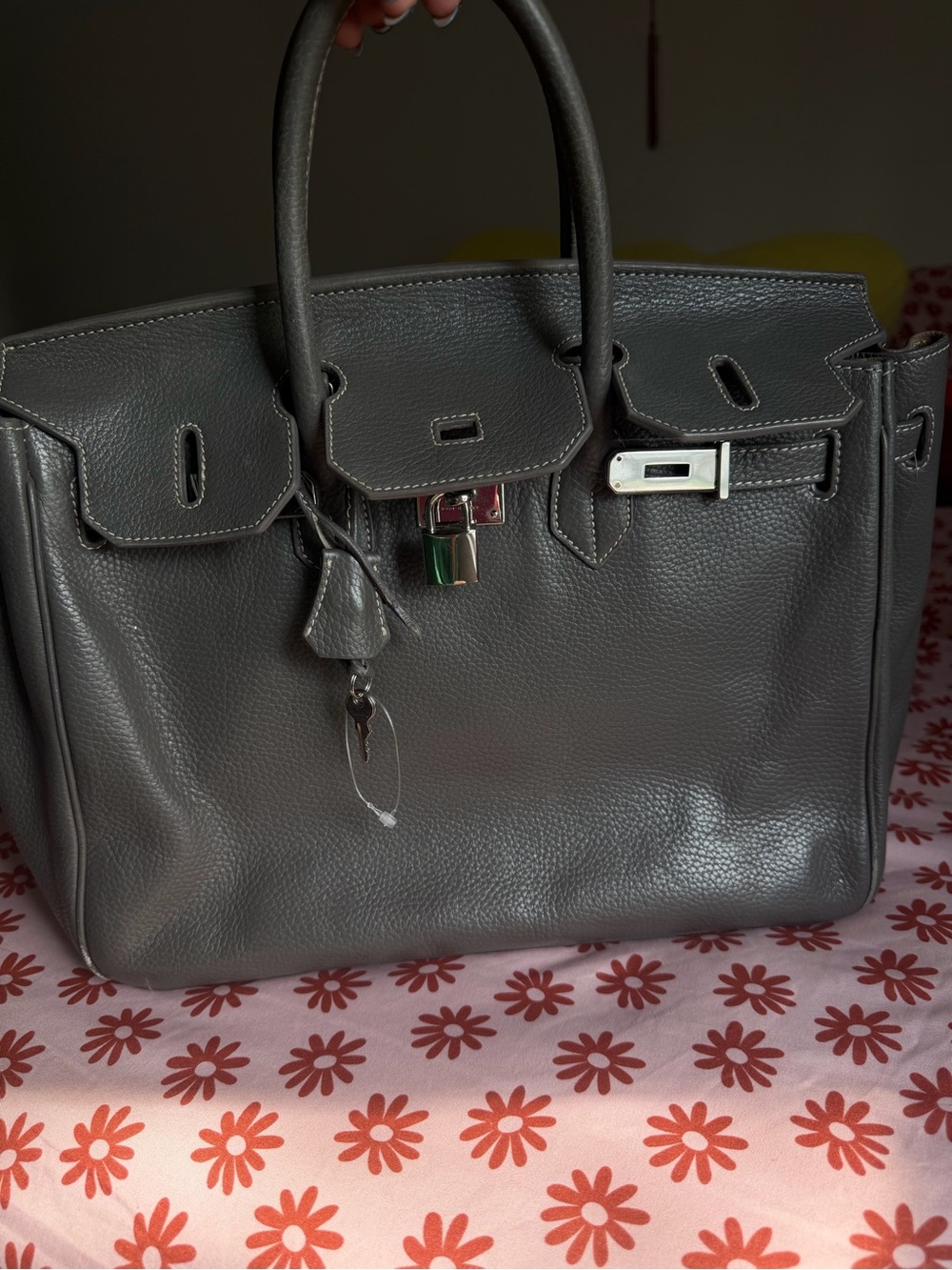 Teddy Blake Classic Gray Leather Tote with Silver Hardware